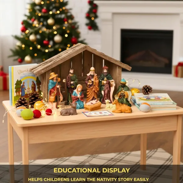 nativity scene wooden stable 7