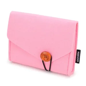 This pink NIDOO felt case is designed for carrying and protecting your MacBook power adapter, mouse, mobile phone, cables, SSD, HDD, power bank, and other small electronic accessories.