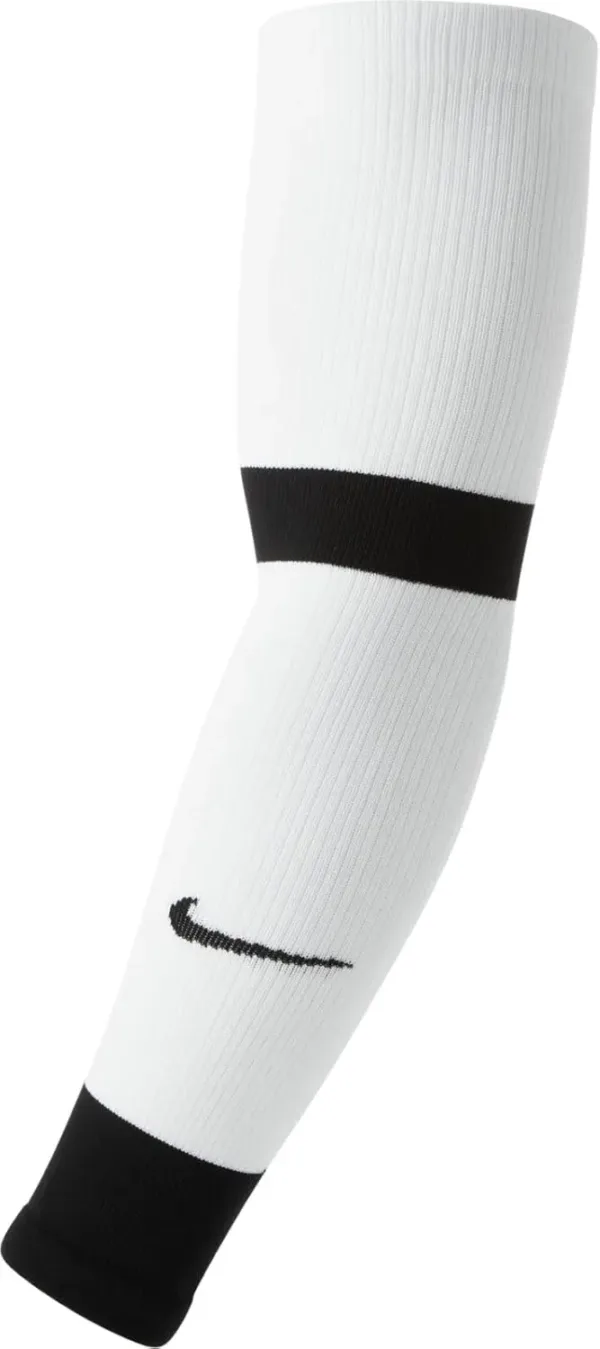 A single pair of NIKE unisex Matchfit knee-high soccer socks, made from durable, sweat-wicking elastic material composed of 95% polyester and 5% elastane, providing a comfortable and slim fit.