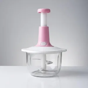 This is a one-touch food chopper with stainless steel blades and a transparent bowl, ideal for quickly chopping vegetables, mincing meat, and blending sauces.