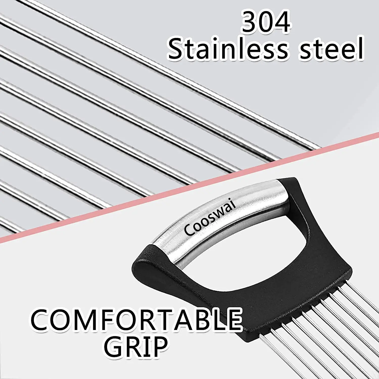 This stainless steel onion holder helps slice vegetables and meat evenly, keeping hands safe from cuts, and is easy to clean.