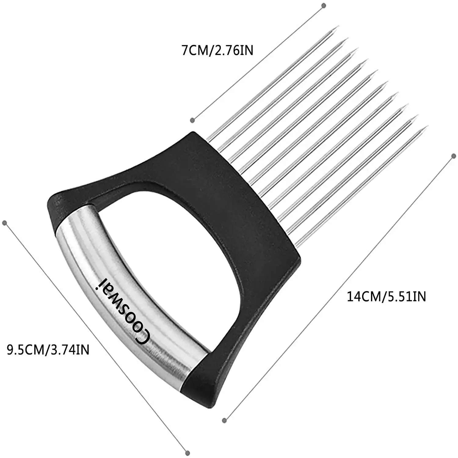 This stainless steel onion holder helps slice vegetables and meat evenly, keeping hands safe from cuts, and is easy to clean.
