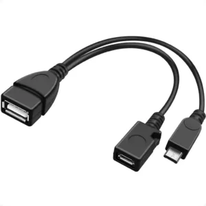 This is a black PremiumCord OTG adapter cable with a USB socket to a micro USB socket and plug, allowing you to connect flash drives and other storage devices to your phone or tablet.