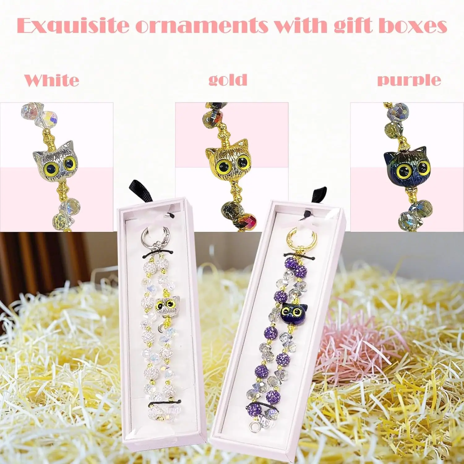 A stylish white beaded phone wrist strap with a cute owl charm design provides anti-drop and anti-theft protection for your iPhone, Samsung, or other smartphones.
