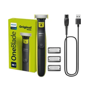 This is a Philips OneBlade Face QP2724/10 electric trimmer with an original blade and 5-in-1 adjustable comb for trimming, edging, and shaving facial hair.