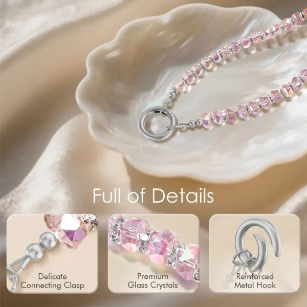 This pearl phone charm features a beaded wrist strap lanyard, made of premium glass beads and alloy steel, designed to prevent phone drops and add a fashionable touch.