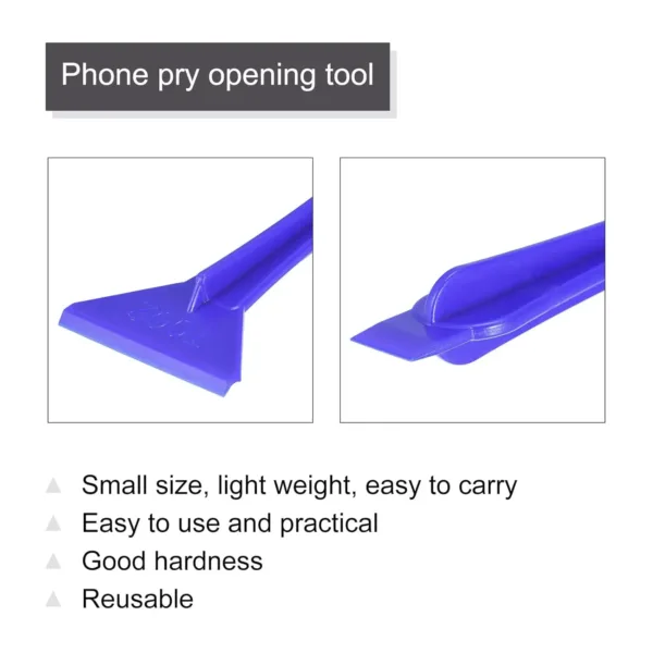 This blue MECCANIXITY phone pry opening tool kit contains 10 plastic prying tools, each 115mm x 46mm, designed for safely opening and repairing mobile phones, laptops, and PCs without damaging the screen.