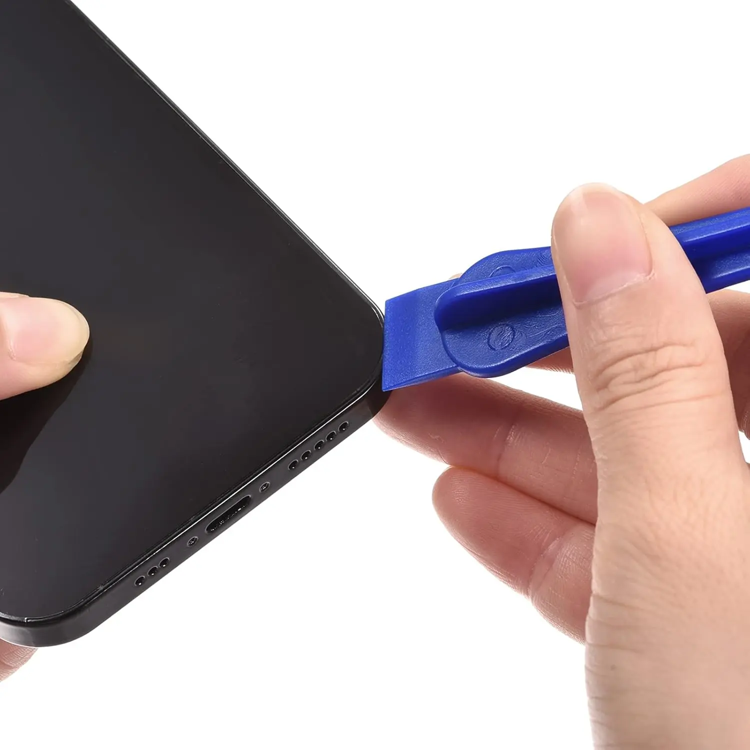 This blue MECCANIXITY phone pry opening tool kit contains 10 plastic prying tools, each 115mm x 46mm, designed for safely opening and repairing mobile phones, laptops, and PCs without damaging the screen.