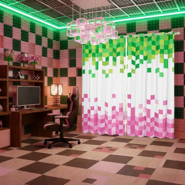 pixelated curtains pink green 1