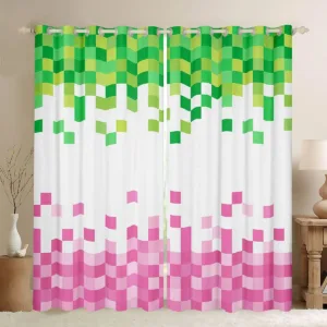 pixelated curtains pink green 2