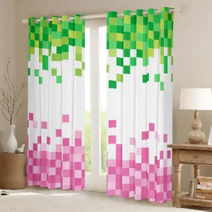 pixelated curtains pink green 3