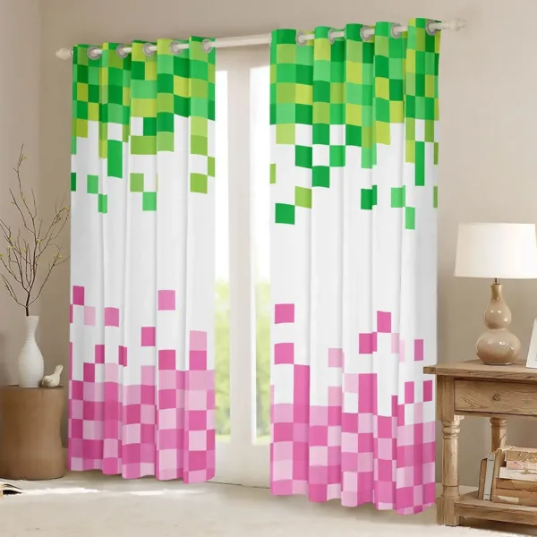 pixelated curtains pink green 3