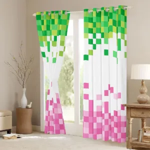 pixelated curtains pink green 4