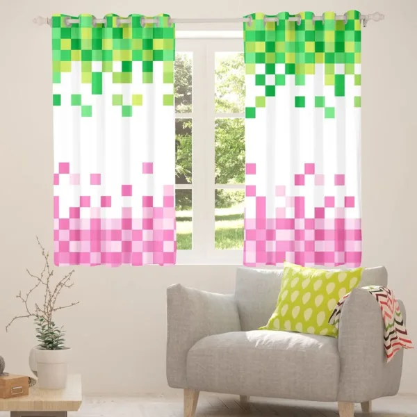 pixelated curtains pink green 6