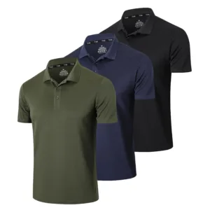 This 3-pack of quick-dry polo shirts for men is made from breathable, moisture-wicking polyester, featuring a three-button design perfect for golf, work, or casual wear.