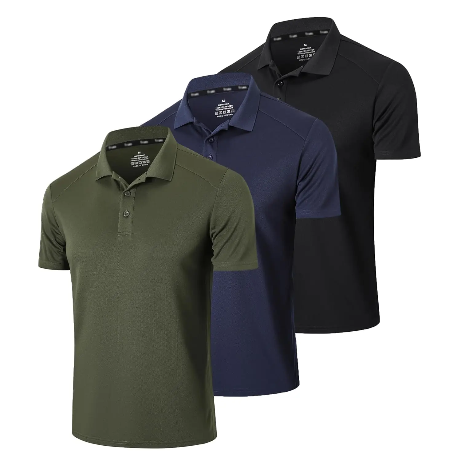 This 3-pack of quick-dry polo shirts for men is made from breathable, moisture-wicking polyester, featuring a three-button design perfect for golf, work, or casual wear.