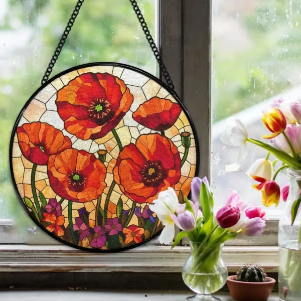 poppy suncatcher stained glass 3