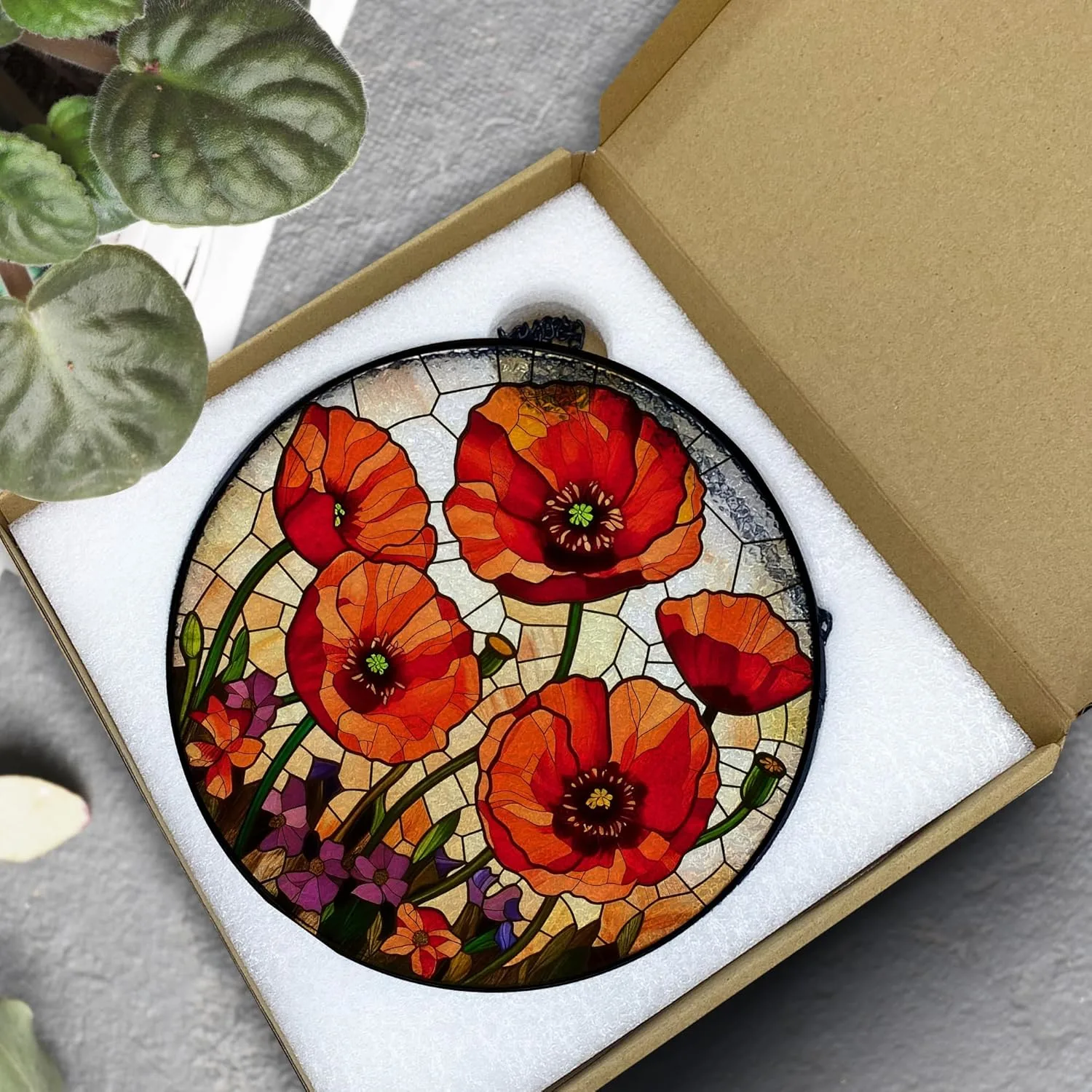 poppy suncatcher stained glass 6