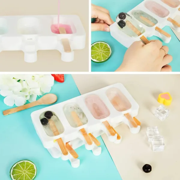 This set of two silicone popsicle molds with four cavities each comes with 50 wooden sticks and allows you to easily make homemade ice cream treats and cake pops.