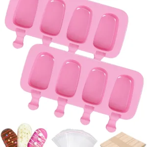 This set of two silicone popsicle molds with four cavities each comes with 50 wooden sticks and allows you to easily make homemade ice cream treats and cake pops.