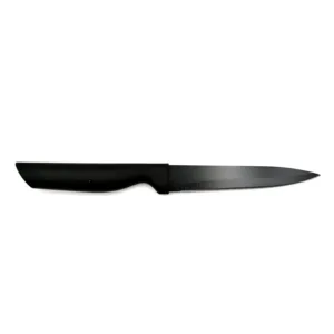 This Prestige Basics 11cm utility knife features a sharp, corrosion-resistant stainless steel blade and a lightweight, ergonomic black polypropylene handle for comfortable and efficient cutting in the kitchen.