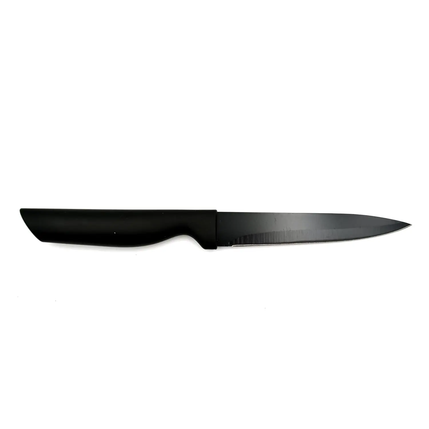 This Prestige Basics 11cm utility knife features a sharp, corrosion-resistant stainless steel blade and a lightweight, ergonomic black polypropylene handle for comfortable and efficient cutting in the kitchen.