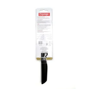 This Prestige Basics 11cm utility knife features a sharp, corrosion-resistant stainless steel blade and a lightweight, ergonomic black polypropylene handle for comfortable and efficient cutting in the kitchen.