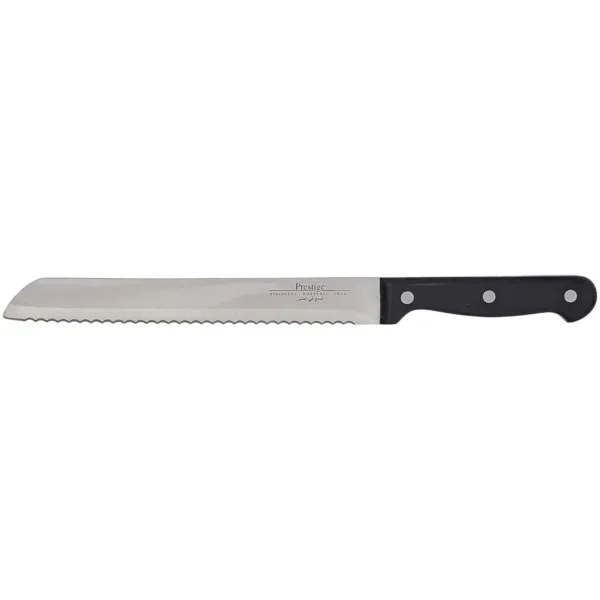 A Prestige bread knife with a serrated blade and ergonomic handle, perfect for slicing loaves of bread.