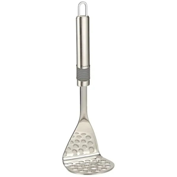 A Prestige ProGrip food masher made of mixed materials is shown.