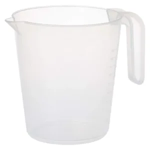 A clear Prestige 1 Litre measuring jug, featuring white measurement markings, sits on a plain background.