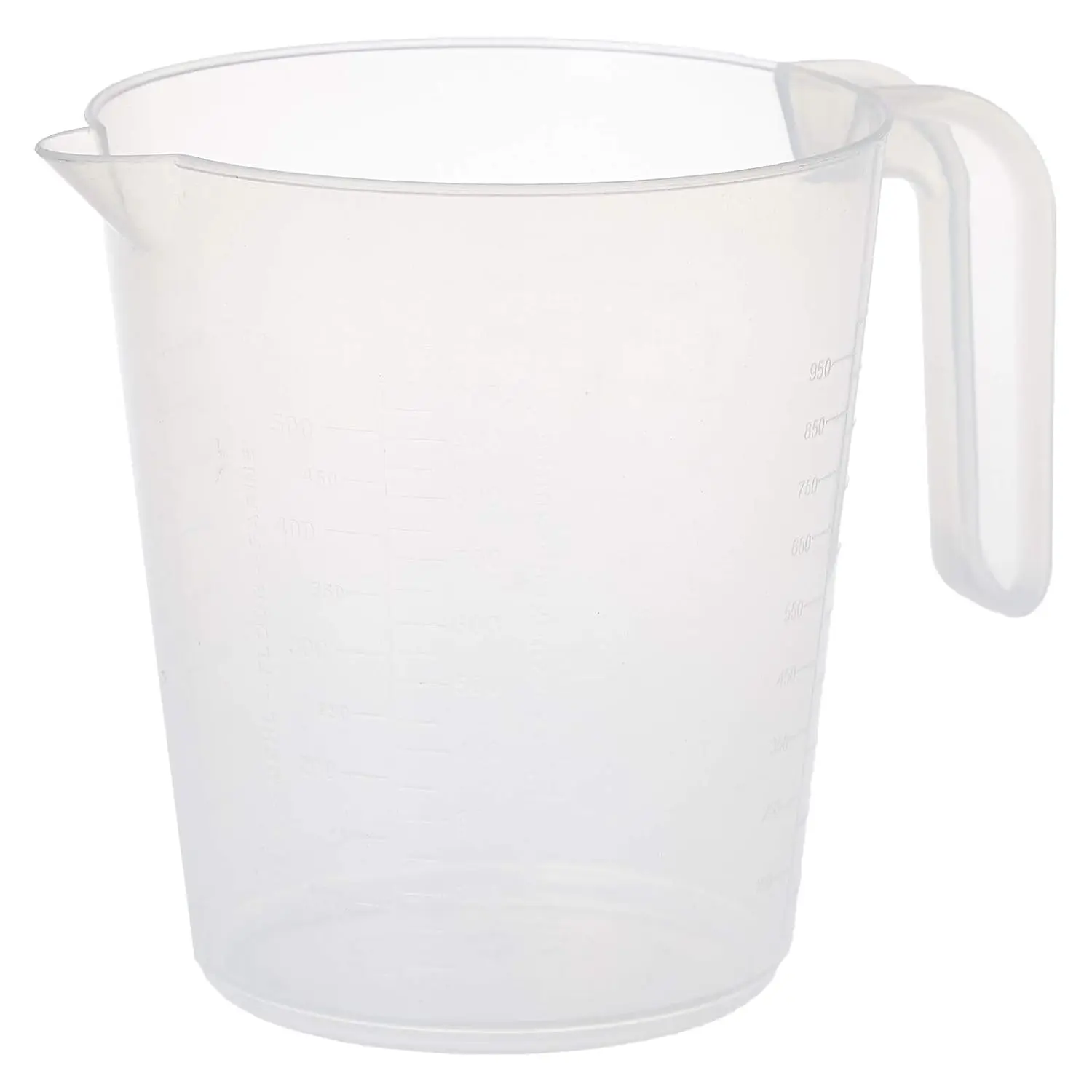 A clear Prestige 1 Litre measuring jug, featuring white measurement markings, sits on a plain background.