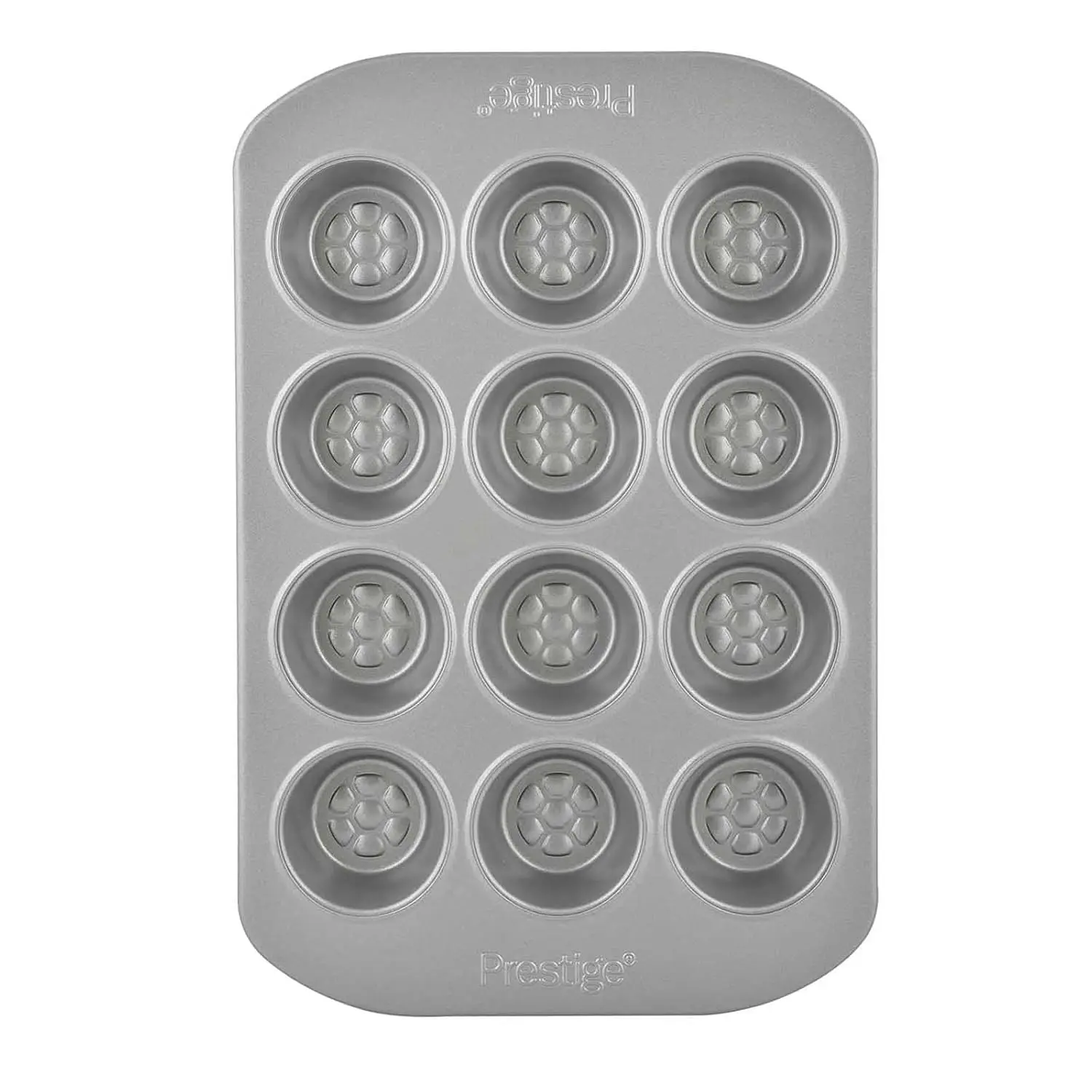 Bake delicious mini muffins with ease using the Prestige 12-cup muffin tin, featuring a nonstick surface, durable carbon steel construction, and a honeycomb base for even browning and easy release.