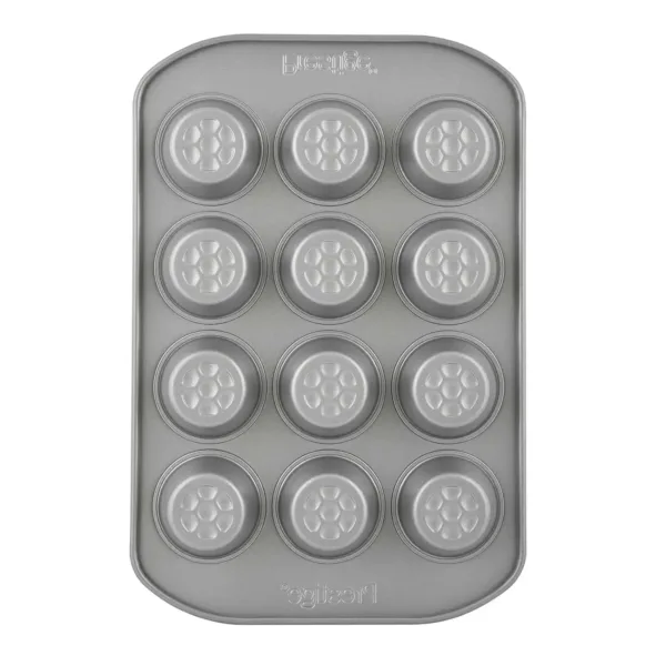 Bake delicious mini muffins with ease using the Prestige 12-cup muffin tin, featuring a nonstick surface, durable carbon steel construction, and a honeycomb base for even browning and easy release.