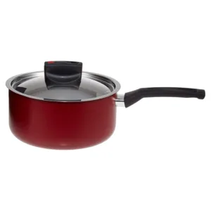 The Prestige Safecook nonstick 16 cm saucepan with lid features steam release technology, a heat-resistant ergonomic handle, and is compatible with induction cooktops for versatile and convenient cooking.