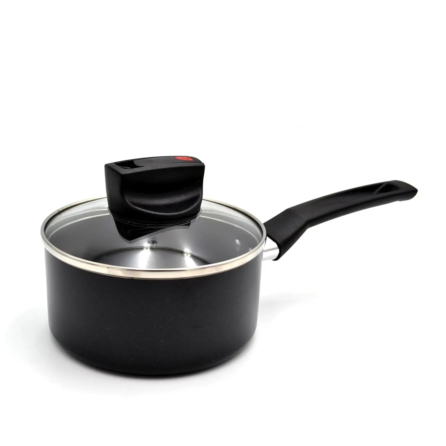 The Prestige Safecook nonstick 16 cm saucepan with lid features steam release technology, a heat-resistant ergonomic handle, and is compatible with induction cooktops for versatile and convenient cooking.