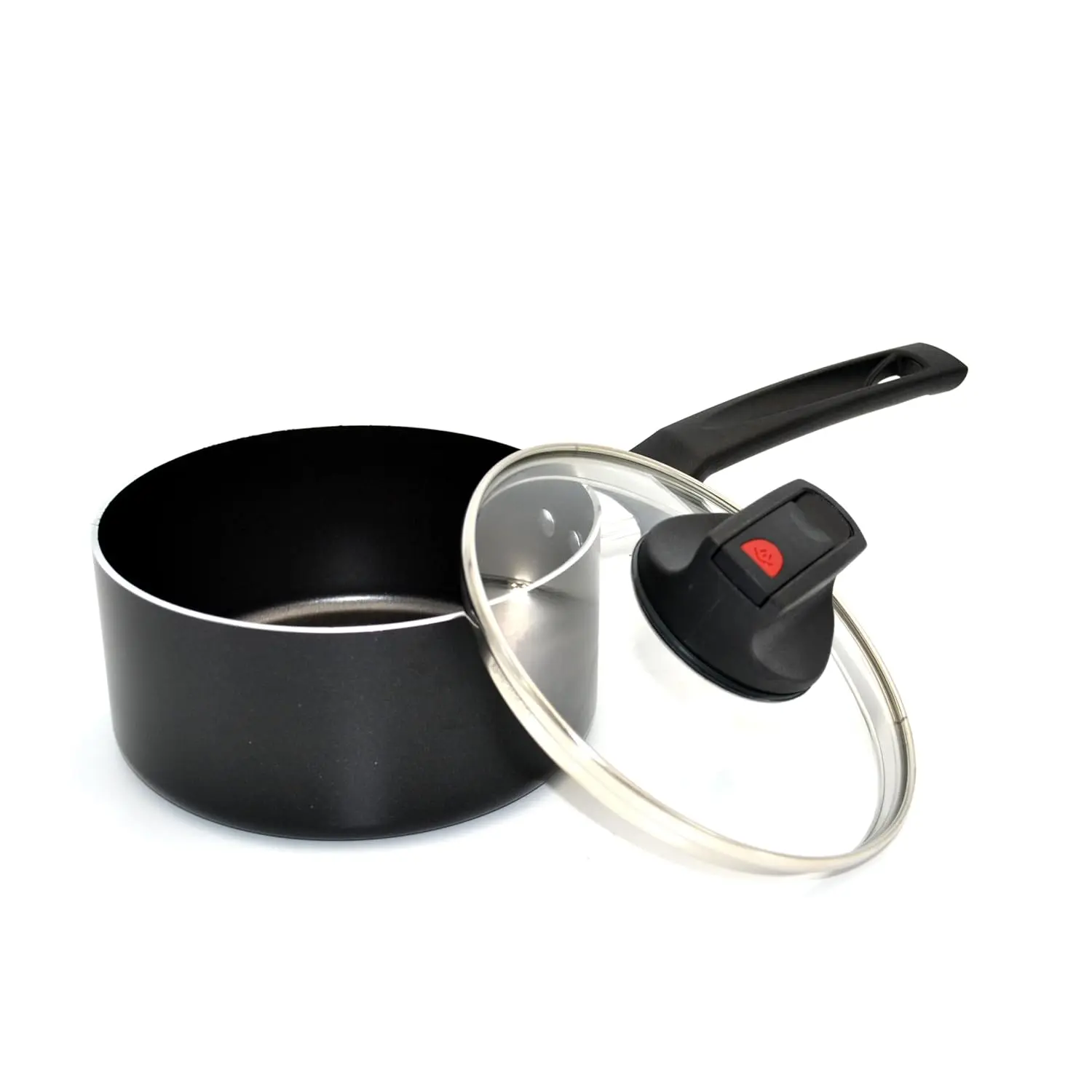 The Prestige Safecook nonstick 16 cm saucepan with lid features steam release technology, a heat-resistant ergonomic handle, and is compatible with induction cooktops for versatile and convenient cooking.