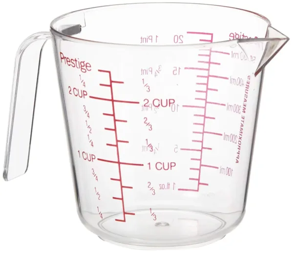 A clear Prestige plastic 500 ML measuring jug, perfect for cooking and baking.