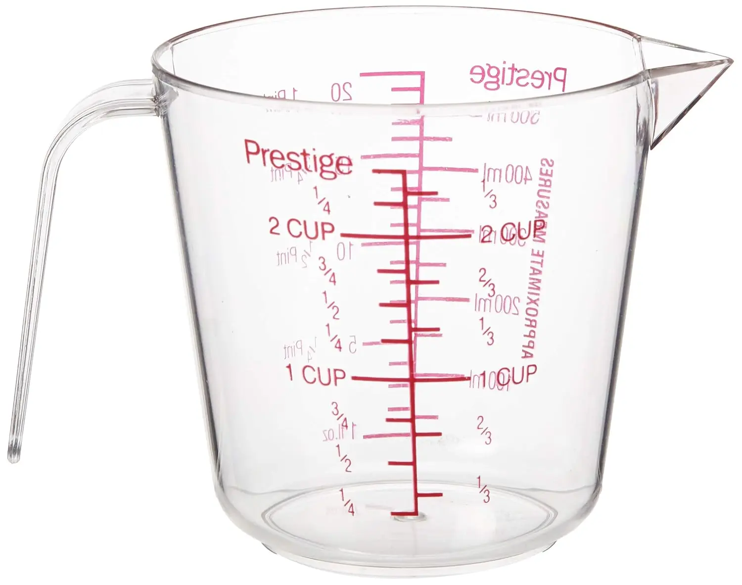 A clear Prestige plastic 500 ML measuring jug, perfect for cooking and baking.