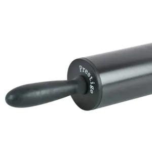 The Prestige rolling pin features ergonomic handles for a comfortable grip and a smooth surface for easy dough rolling, making it ideal for baking cookies, pastries, and pizza crusts.