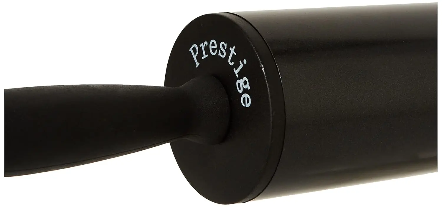 The Prestige rolling pin features ergonomic handles for a comfortable grip and a smooth surface for easy dough rolling, making it ideal for baking cookies, pastries, and pizza crusts.