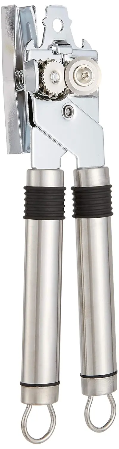 This is a high-quality Prestige stainless steel can opener with an easy and soft grip handle and a hole for hanging, making it dishwasher safe and convenient to store.