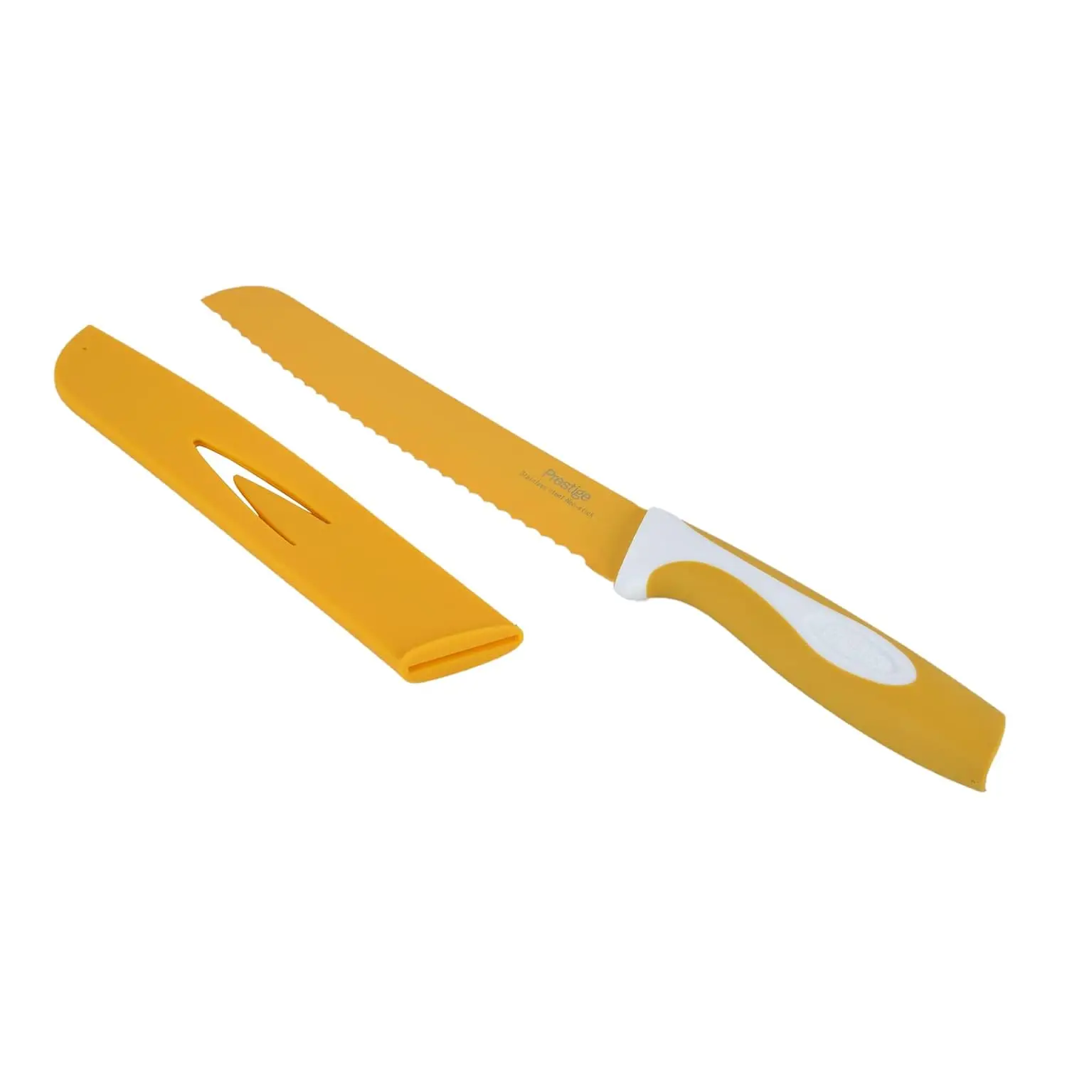 This Prestige Vibro 20cm bread knife features a sharp, durable stainless steel blade and ergonomic handle, perfect for slicing bread, fruits, vegetables, and meat in home or professional kitchens.