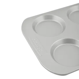 This is a Prestige 4-cup Yorkshire pudding tin made with heavy gauge material and a non-stick coating for easy baking and cleaning, and is oven safe up to 475°F.