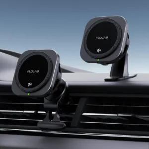 This Qi2 15W wireless car charger securely holds and fast charges an iPhone using strong magnets and advanced cooling technology, complete with vent and dashboard mounts.