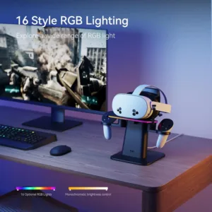 This KIWI design charging station is made for Meta Quest 3S, Quest 3, Quest 2, and Quest Pro, featuring multicolor RGB lights and a magnetic port for effortless and safe charging.