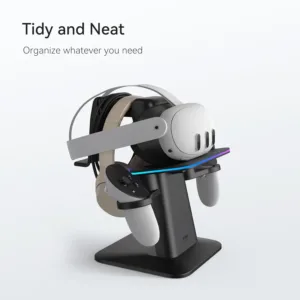 This KIWI design charging station is made for Meta Quest 3S, Quest 3, Quest 2, and Quest Pro, featuring multicolor RGB lights and a magnetic port for effortless and safe charging.