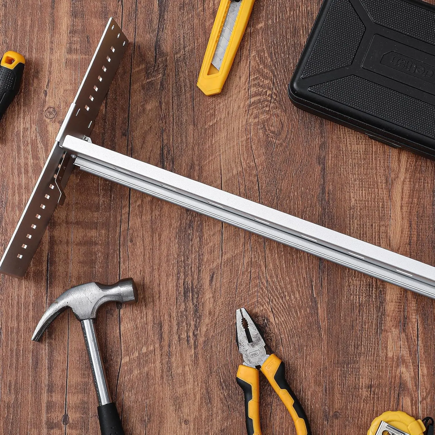 This silver 19 inch rack mount DIN rail kit is made of durable aluminum alloy and features adjustable depth for secure installation of transceivers, switches, and power adapters in telecommunications cabinets.