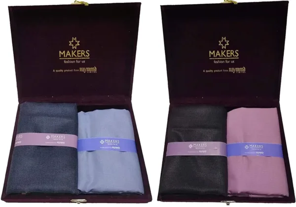 This is a Raymond Fabrics combo set of two unstitched fabrics, one for a shirt and one for trousers, made of rayon material in a multicolour plain design.