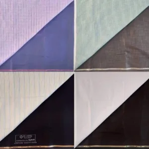 This is a combo set of four Raymond Fabrics multicolor unstitched shirt and trouser fabric made of rayon, perfect for a wedding occasion and easy to hand wash.