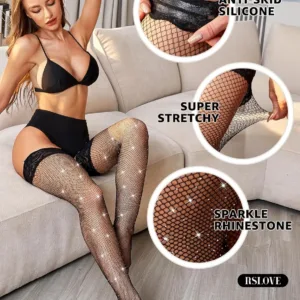 rhinestone fishnets thigh high 3